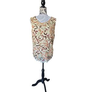 Embroidered Ivory Lace Sleeveless Blouse Women's Sz XL